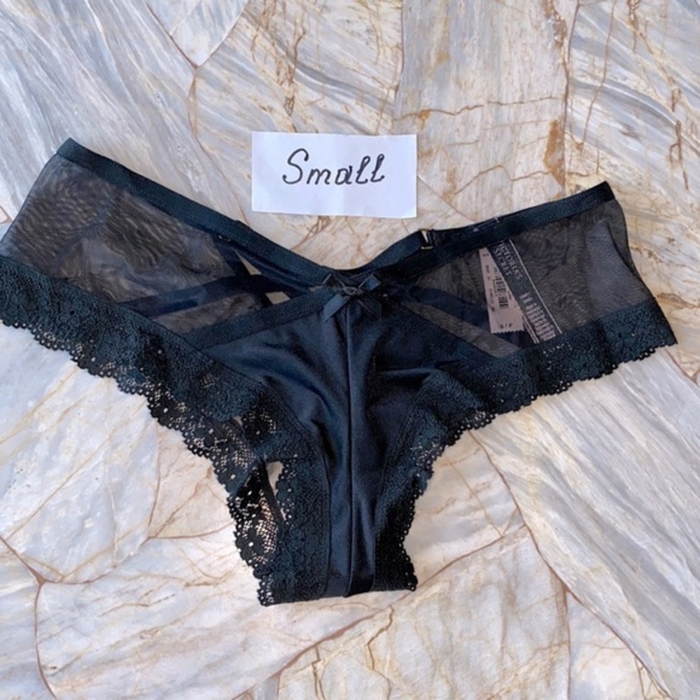 Victoria Secret Cheeky Small Panty Crisscross Satin Mesh w Lace Trim Bikini NEW